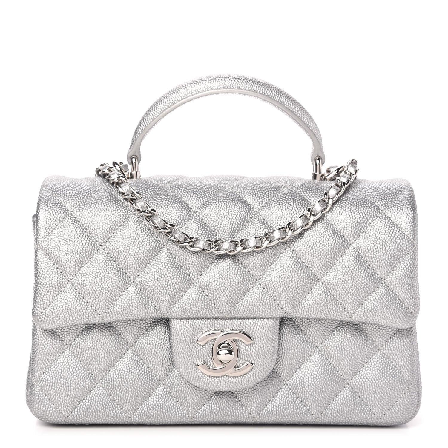Chanel Metallic Caviar Quilted Mini Top Handle Rectangular Flap Silver 1 of 10