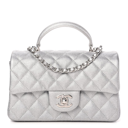 Chanel Metallic Caviar Quilted Mini Top Handle Rectangular Flap Silver 1 of 10