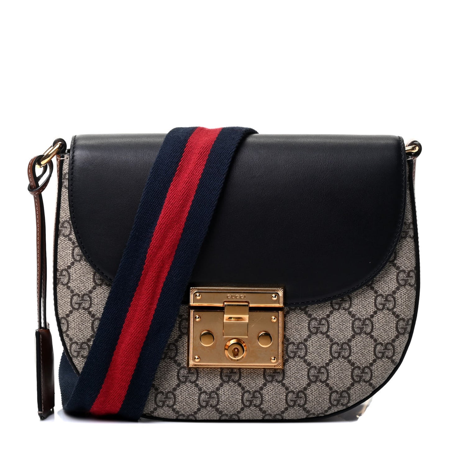 GG Supreme Monogram Web Medium Padlock Messenger Shoulder Bag Black