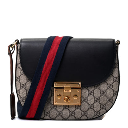 Gucci GG Supreme Monogram Web Medium Padlock Messenger Shoulder Bag Black 1 of 4