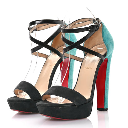 Christian Louboutin Velour Calfskin Summerissima 140 Sandals 38.5 Blue Black 4 of 10