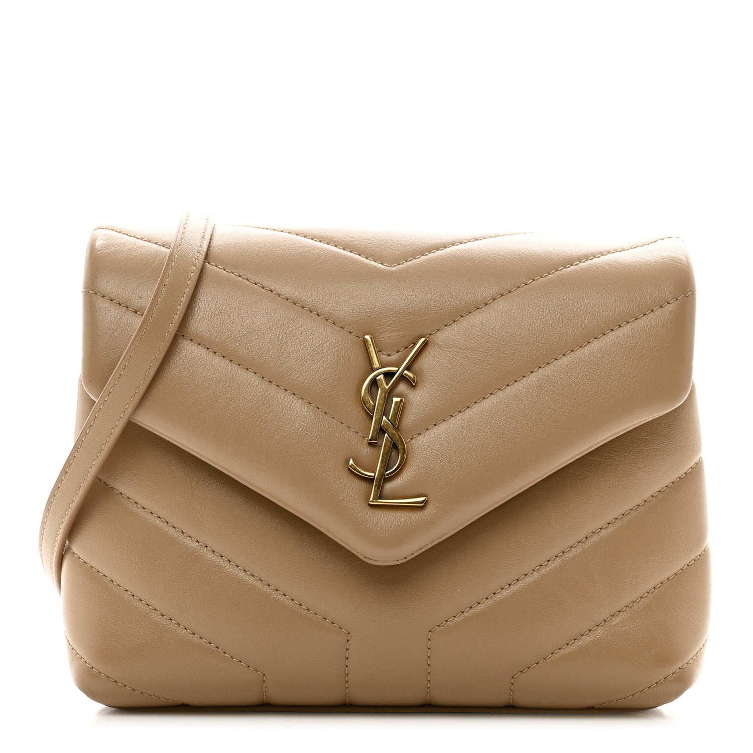 Saint Laurent Calfskin Y Quilted Monogram Toy Loulou Crossbody Bag Latte 1 of 13