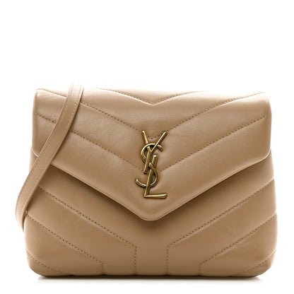 Saint Laurent Calfskin Y Quilted Monogram Toy Loulou Crossbody Bag Latte 1 of 13