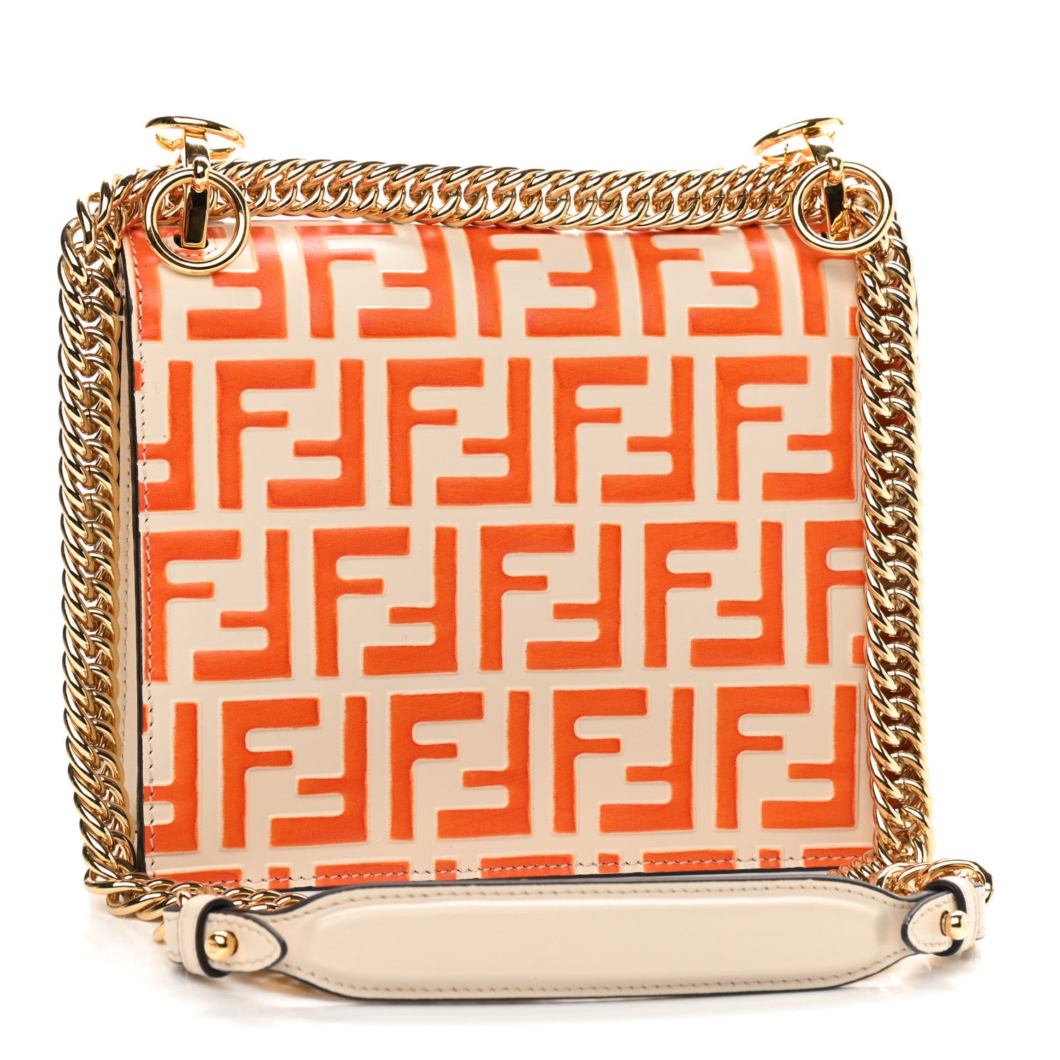 Fendi Vitello Liberty Bi-Color FF 1974 Embossed Small Kan I Shoulder Bag Camelia Aranciata 3 of 11