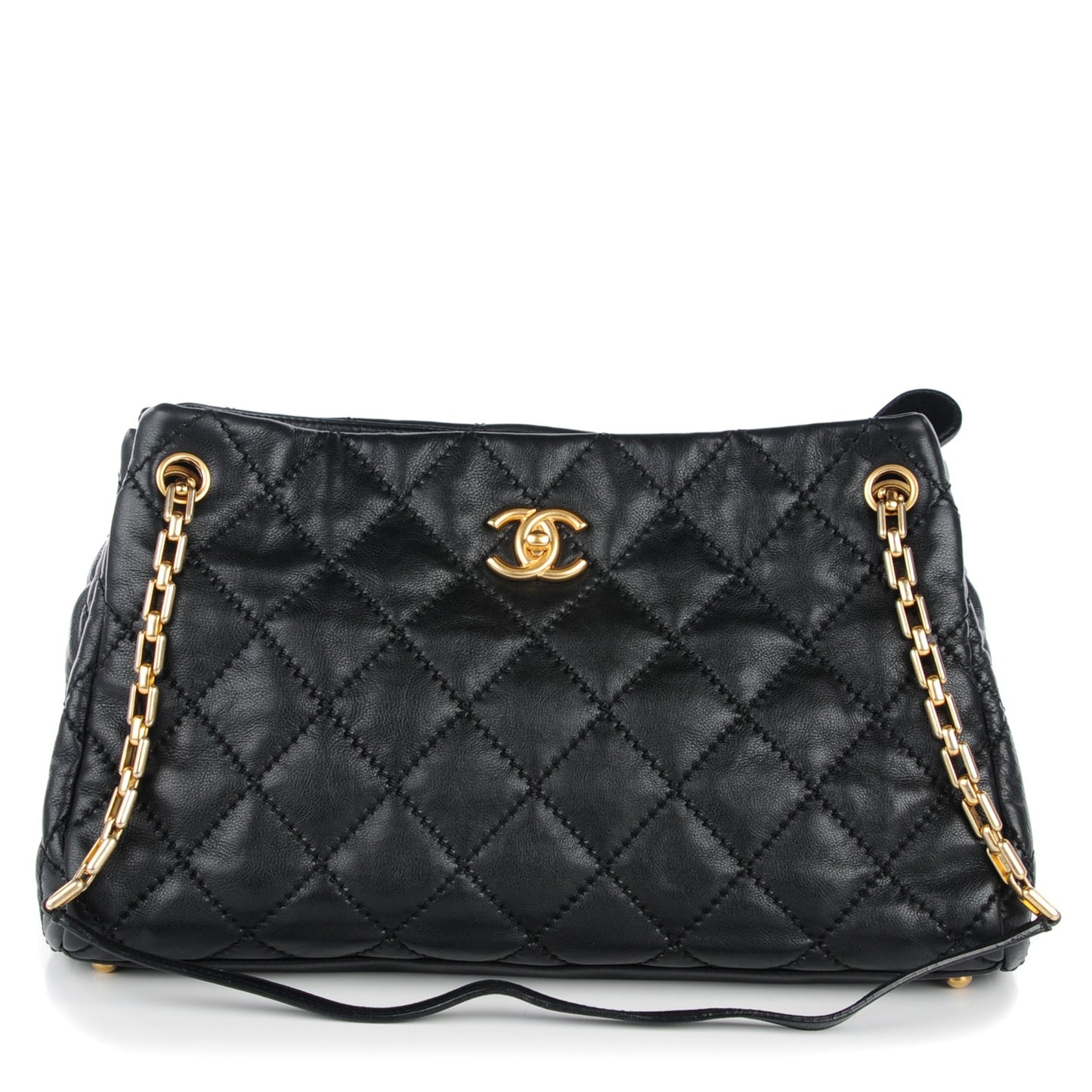 Calfskin Quilted Large Retro Chain Tote Black