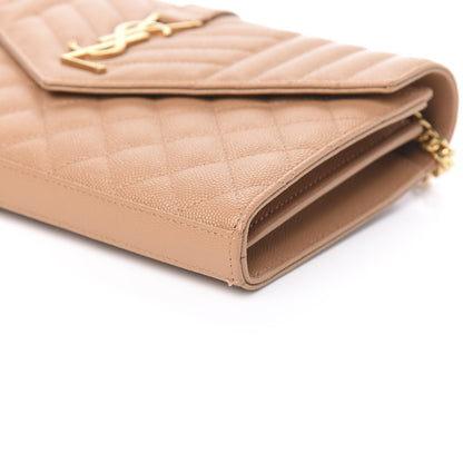 Saint Laurent Grain De Poudre Mixed Matelasse Triquilt Monogram Chain Wallet Dune 7 of 9