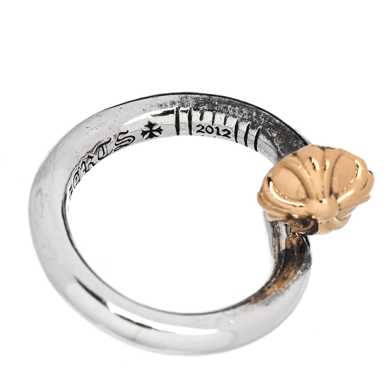 Chrome Hearts Sterling Silver 22K Yellow Gold Cross Ball Nail Ring