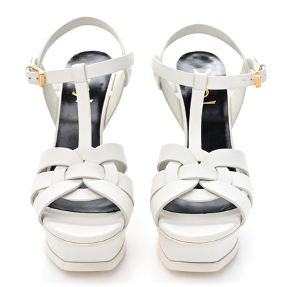 Saint Laurent Calfskin Tribute 105 Platform Sandals 37.5 Porcellana 2 of 11