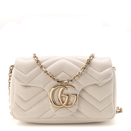 Gucci Lambskin Matelasse Mini GG Marmont Shoulder Bag White 1 of 11