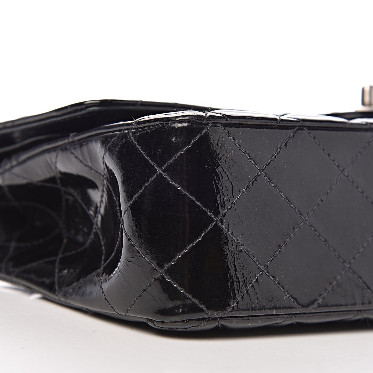 Patent Quilted Medium Double Flap Black