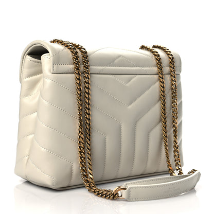 Saint Laurent Calfskin Y Quilted Monogram Small Loulou Chain Satchel Ivory 3 of 9