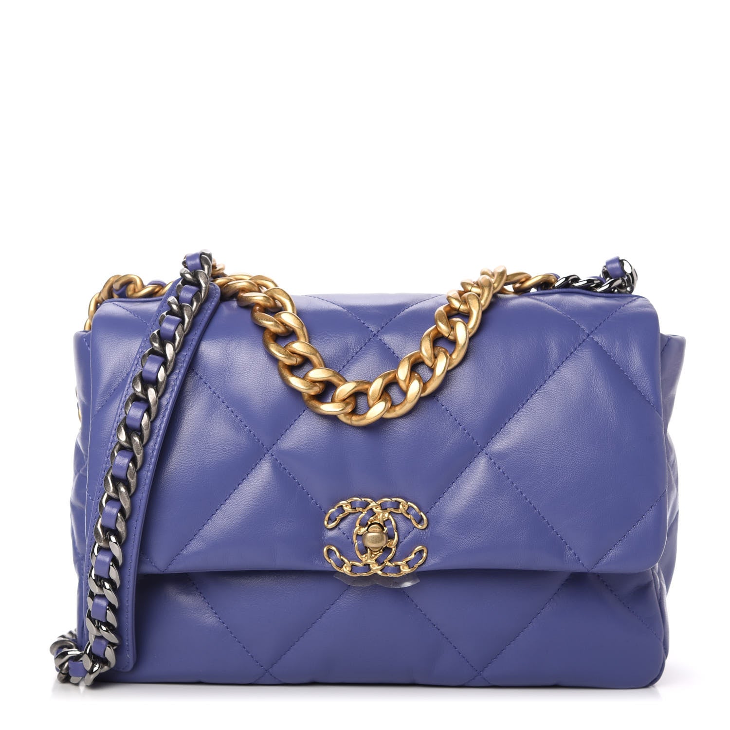 Chanel Shiny Goatskin Quilted Large Chanel 19 Flap Blue 1 of 10