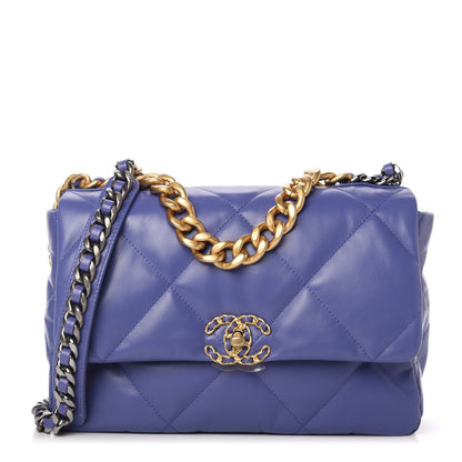 Chanel Shiny Goatskin Quilted Large Chanel 19 Flap Blue 1 of 10