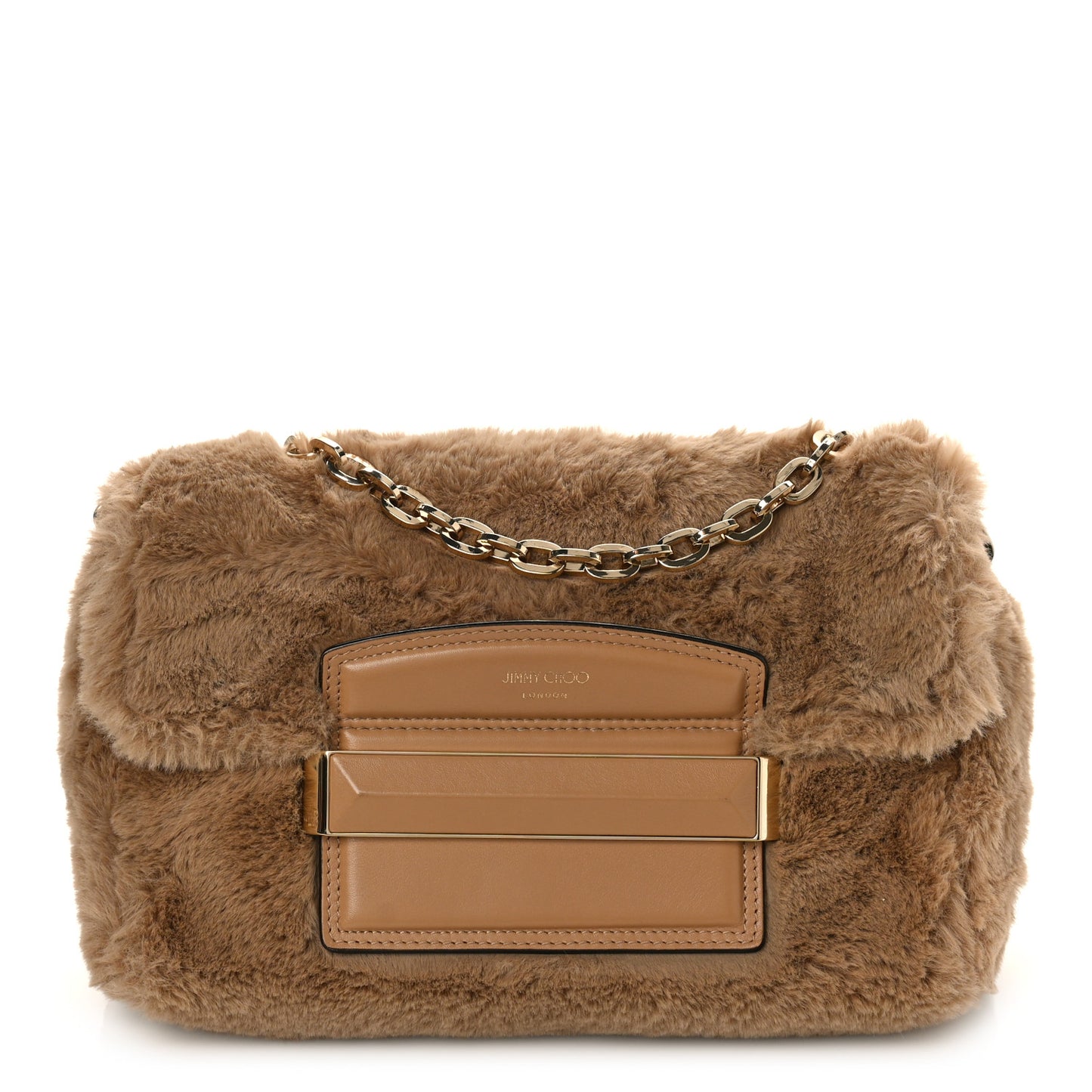 Faux Fur Carolina Chain Shoulder Bag Teddy