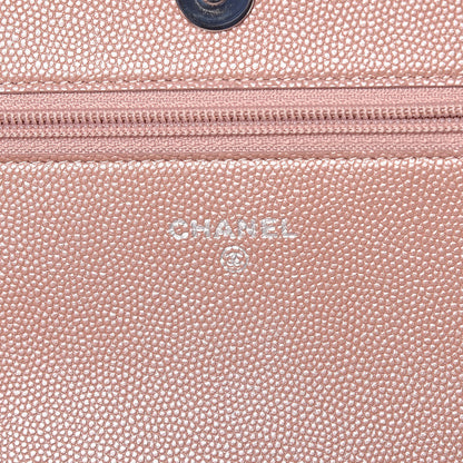 Chanel Metallic Caviar Chevron Quilted Vintage Mademoiselle Wallet On Chain WOC Pink 6 of 11