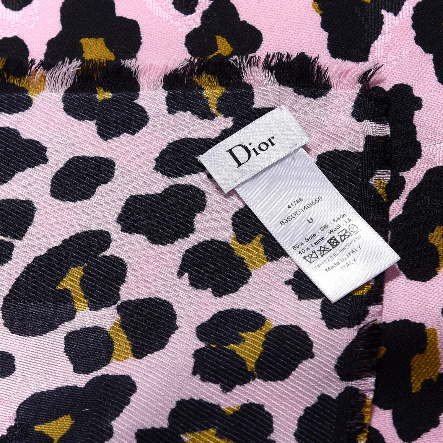 Christian Dior Silk Wool Leopard Print Fringe Shawl Pink Multicolor 3 of 3