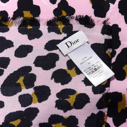 Christian Dior Silk Wool Leopard Print Fringe Shawl Pink Multicolor 3 of 3