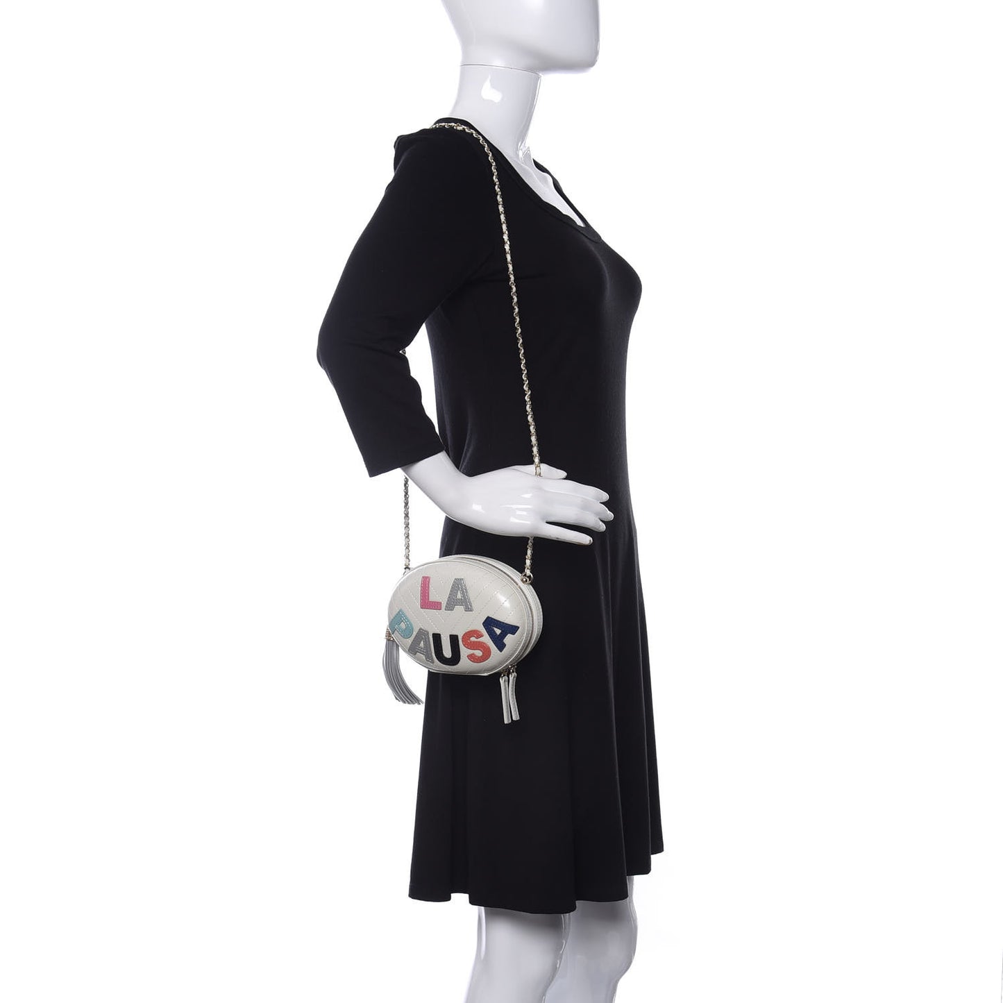 Embroidered Lambskin Chevron Quilted La Pausa Evening Bag White