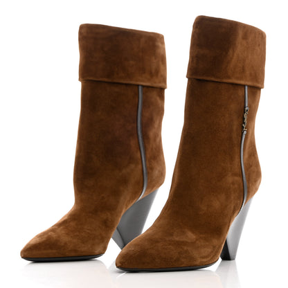 Saint Laurent Suede Liz 85 Wedge Booties 37 Brown 3 of 11