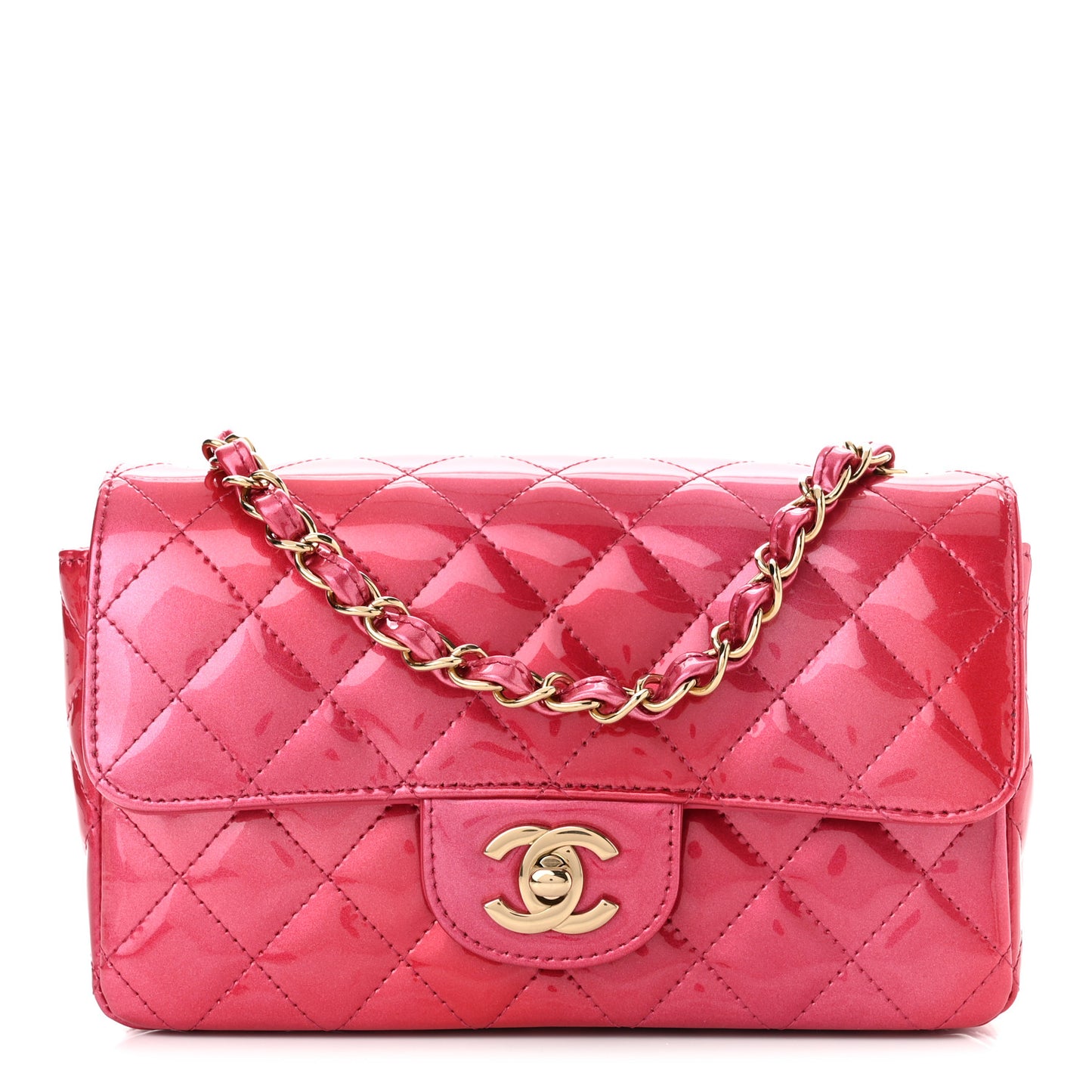 Shaded Patent Calfskin Quilted Mini Rectangular Flap Pink Dark Pink