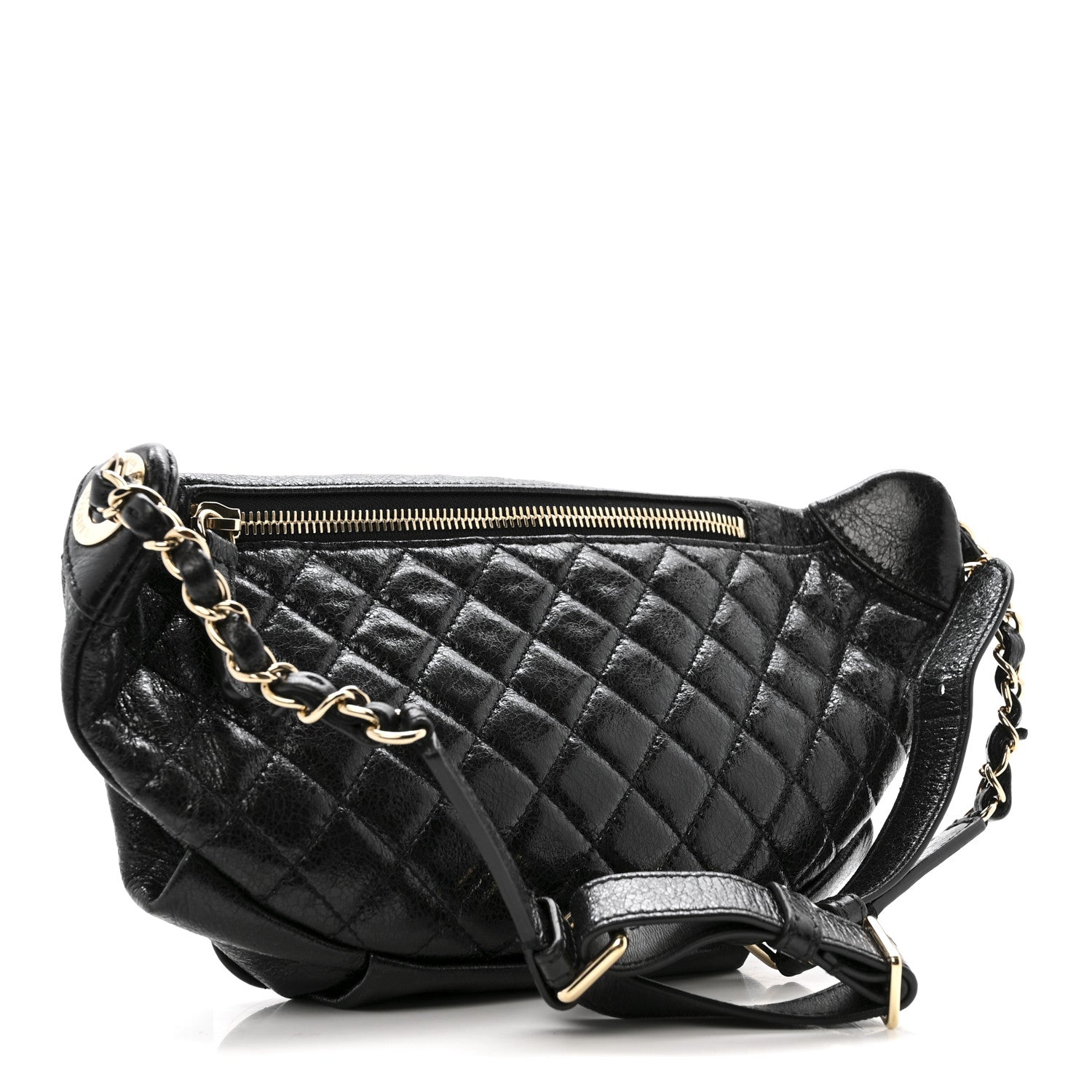 Chanel Crumpled Glazed Lambskin Quilted Waist Bag Fanny Pack Black 3 of 13