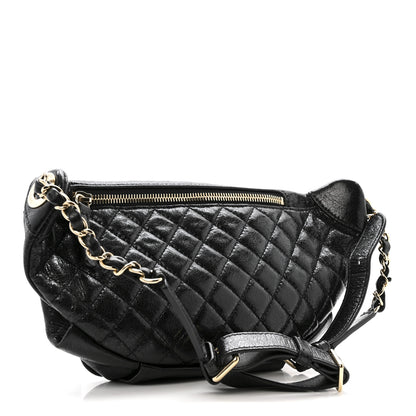 Chanel Crumpled Glazed Lambskin Quilted Waist Bag Fanny Pack Black 3 of 13