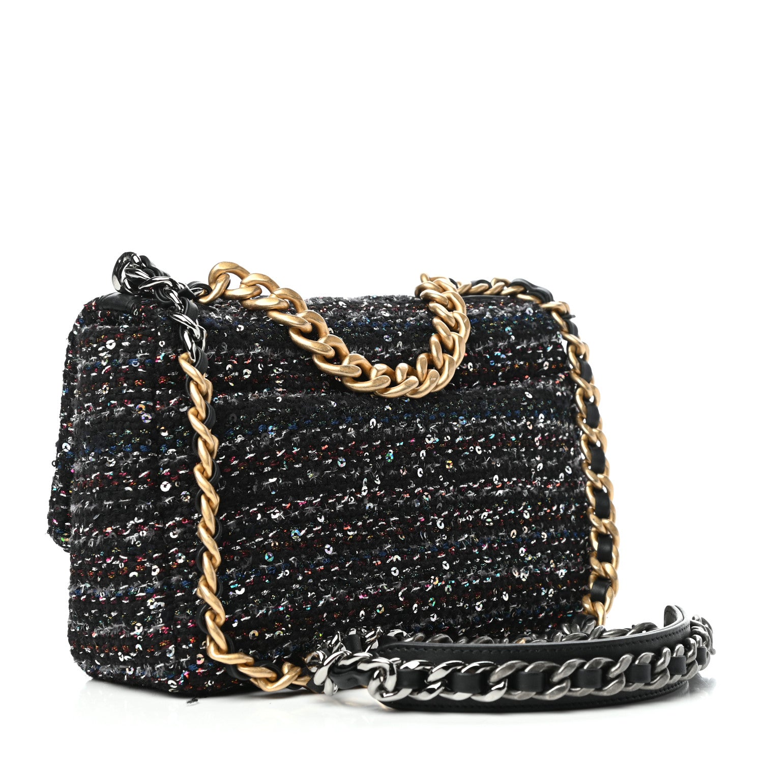 Chanel Tweed Sequin Quilted Medium Chanel 19 Flap Black Multicolor 3 of 10