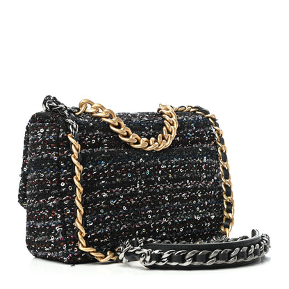 Chanel Tweed Sequin Quilted Medium Chanel 19 Flap Black Multicolor 3 of 10