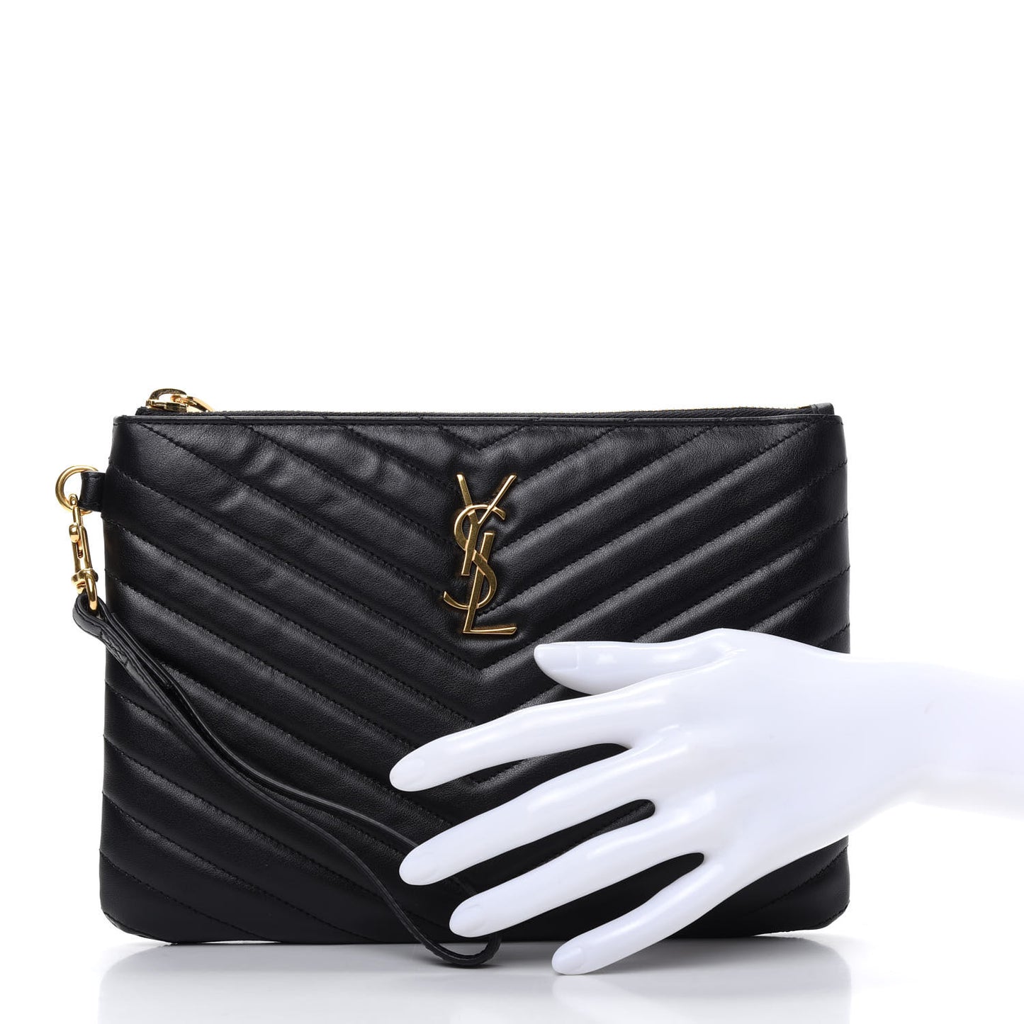 Calfskin Matelasse Chevron Monogram A5 Wristlet Black