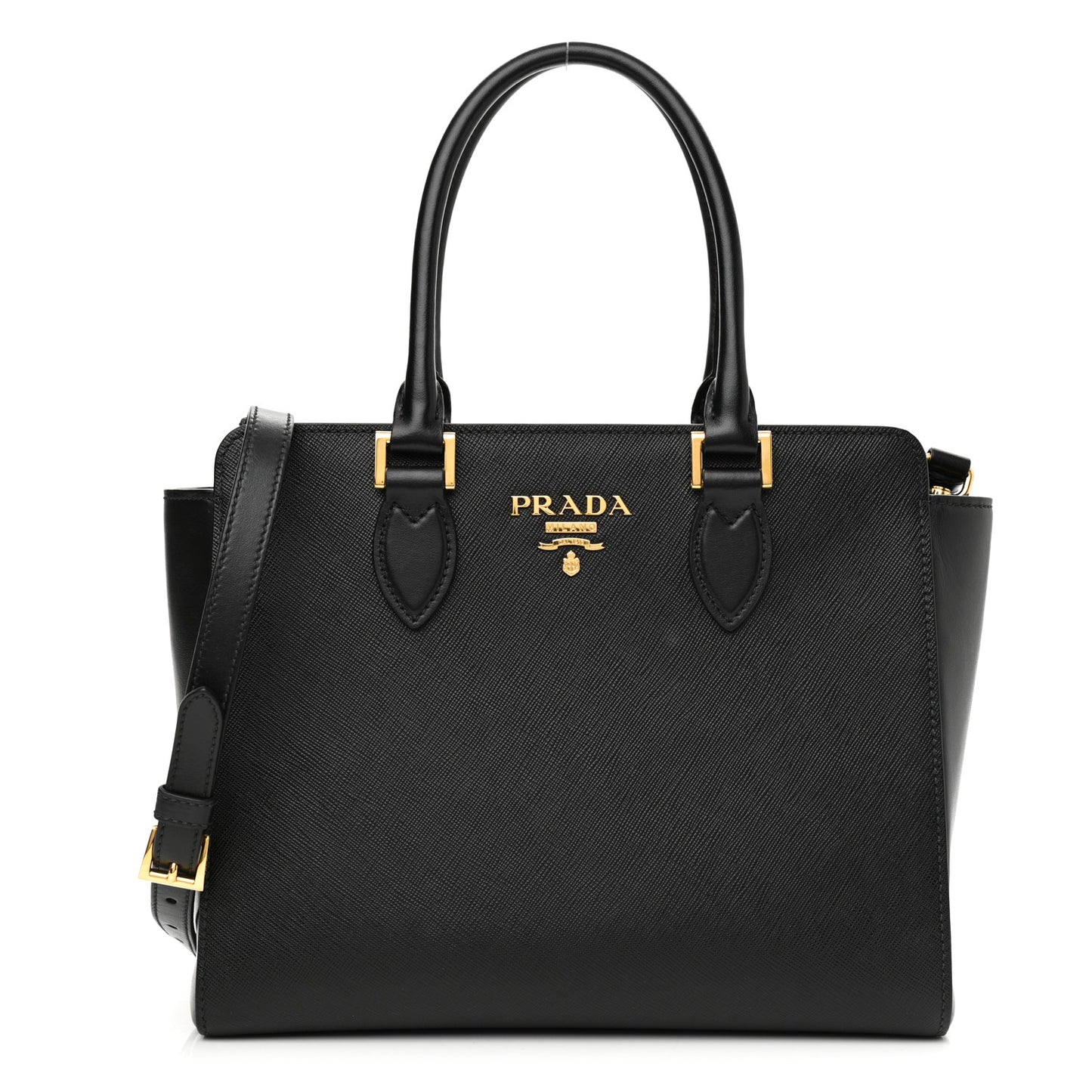 Saffiano Soft Calfskin Small Zippered Tote Black