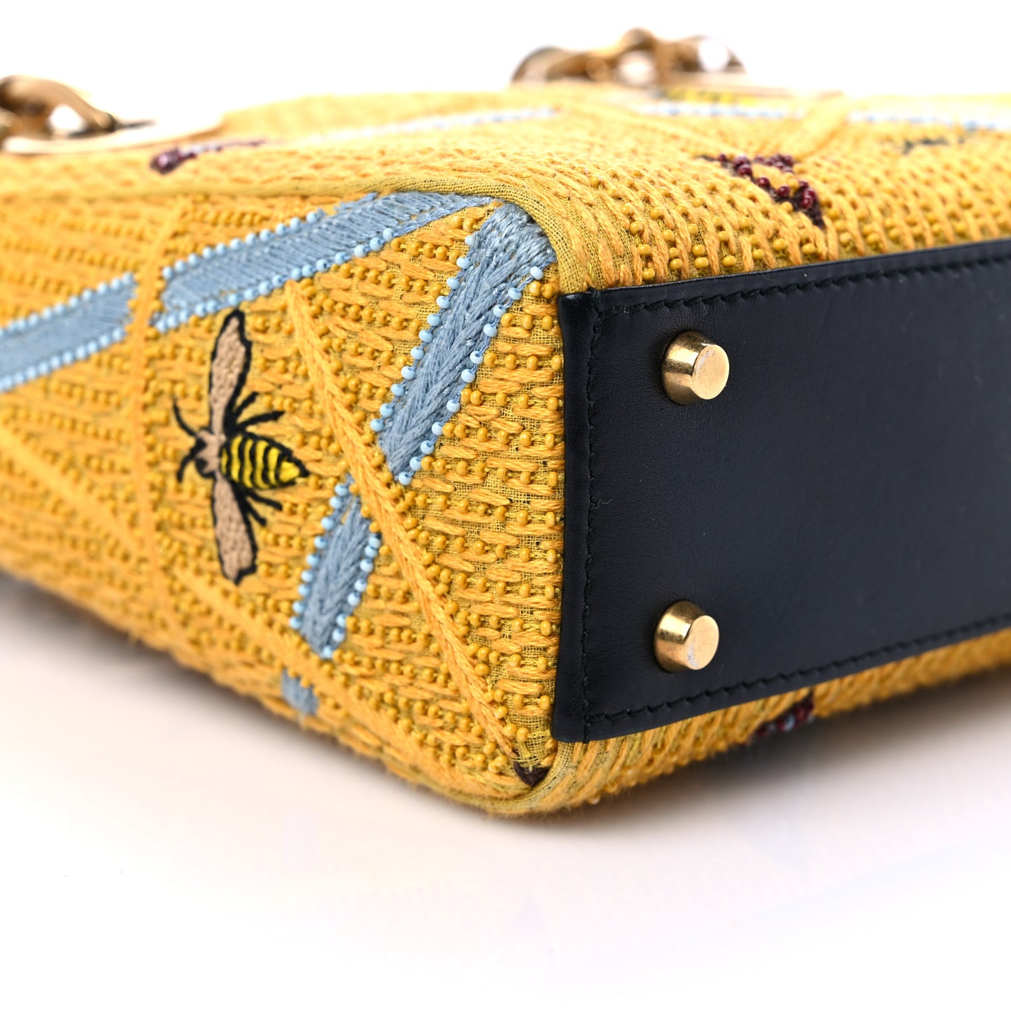 Canvas Embroidered Swords Mini Lady Dior Yellow Multicolor