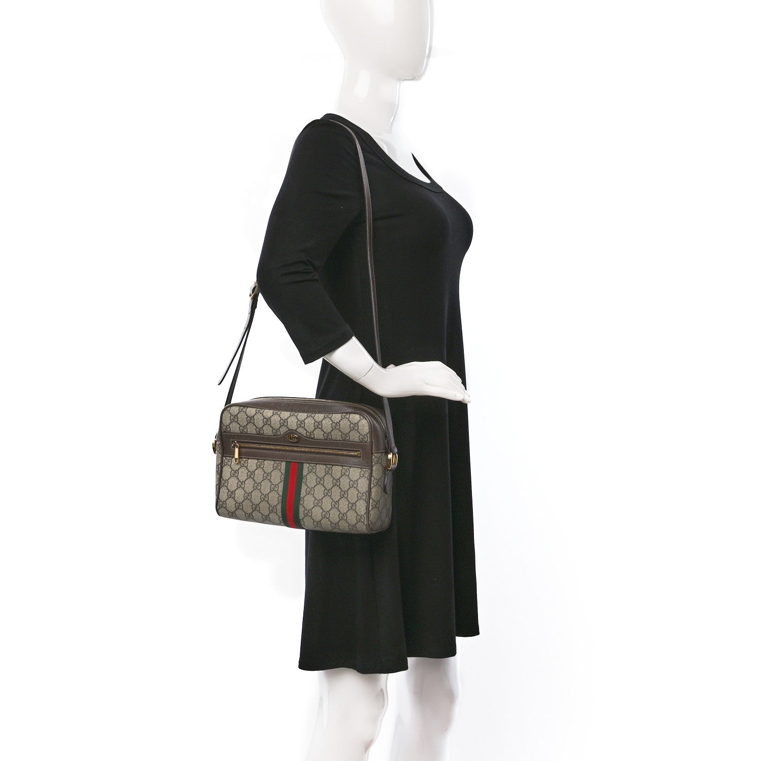 Gucci GG Supreme Monogram Web Small Ophidia Shoulder Bag Brown 2 of 9