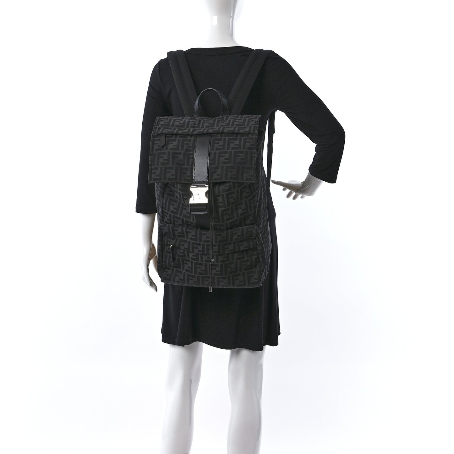 Recycled Fabric Jacquard Vitello Astro FF 1974 Medium Fendiness Backpack Asfalto Black