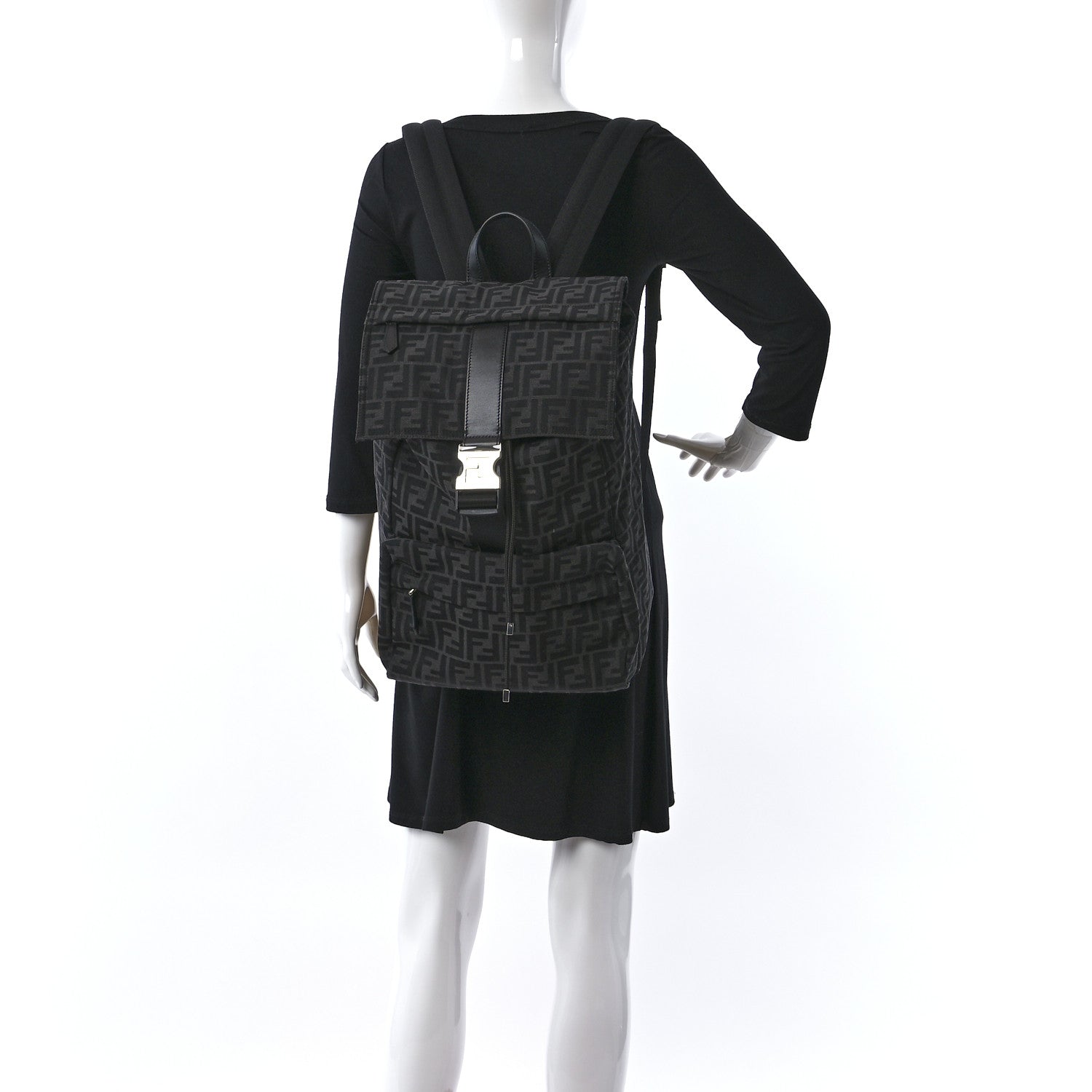 Fendi Recycled Fabric Jacquard Vitello Astro FF 1974 Medium Fendiness Backpack Asfalto Black 2 of 8