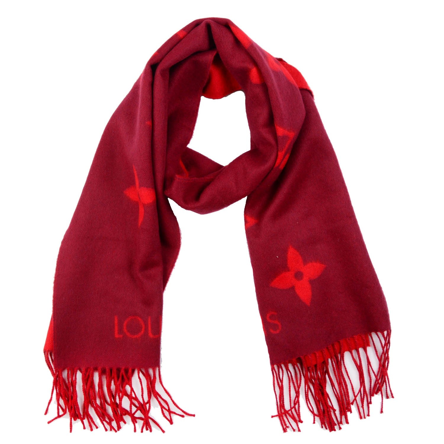 Louis Vuitton Cashmere Monogram Reykjavik Scarf Cherry 1 of 5