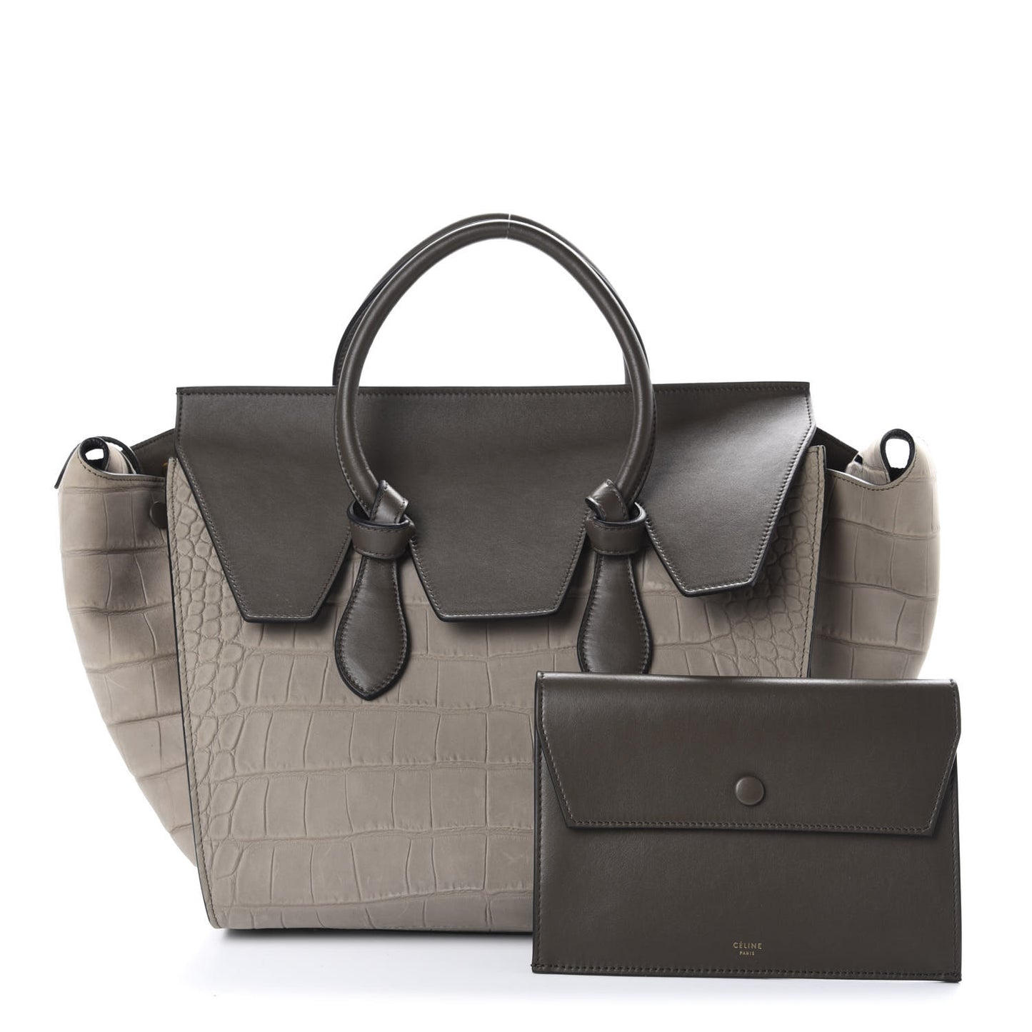 Crocodile Embossed Nubuck Calfskin Small Tie Knot Tote Grey