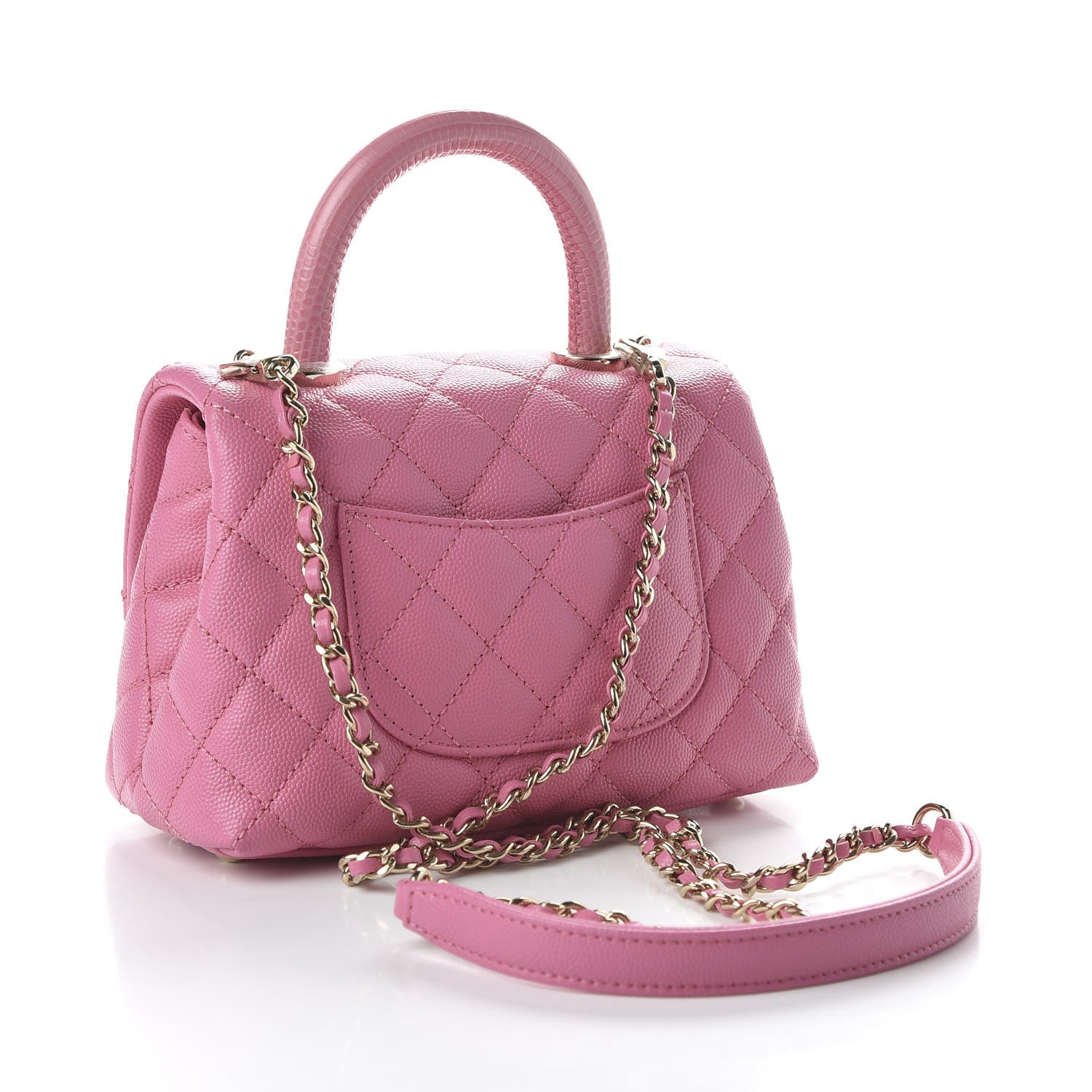 Chanel Caviar Quilted Lizard Embossed Extra Mini Coco Handle Flap Pink 3 of 10