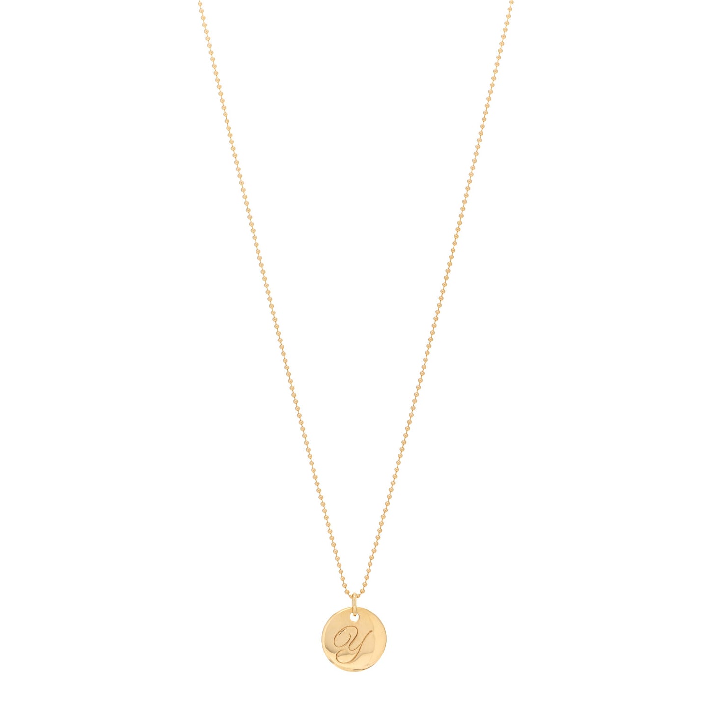 18K Yellow Gold Notes Letter Y Disc Charm Pendant Necklace