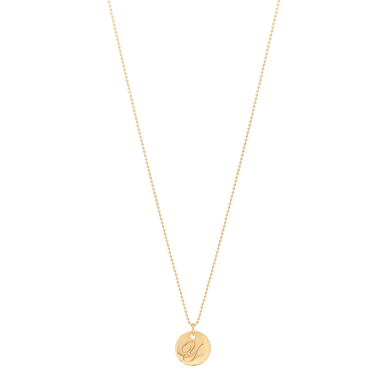 Tiffany 18K Yellow Gold Notes Letter Y Disc Charm Pendant Necklace 1 of 5