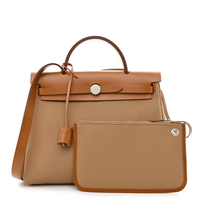 Hermes Military Toile Vache Hunter Herbag Zip Retourne 31 PM Chai Fauve 1 of 12