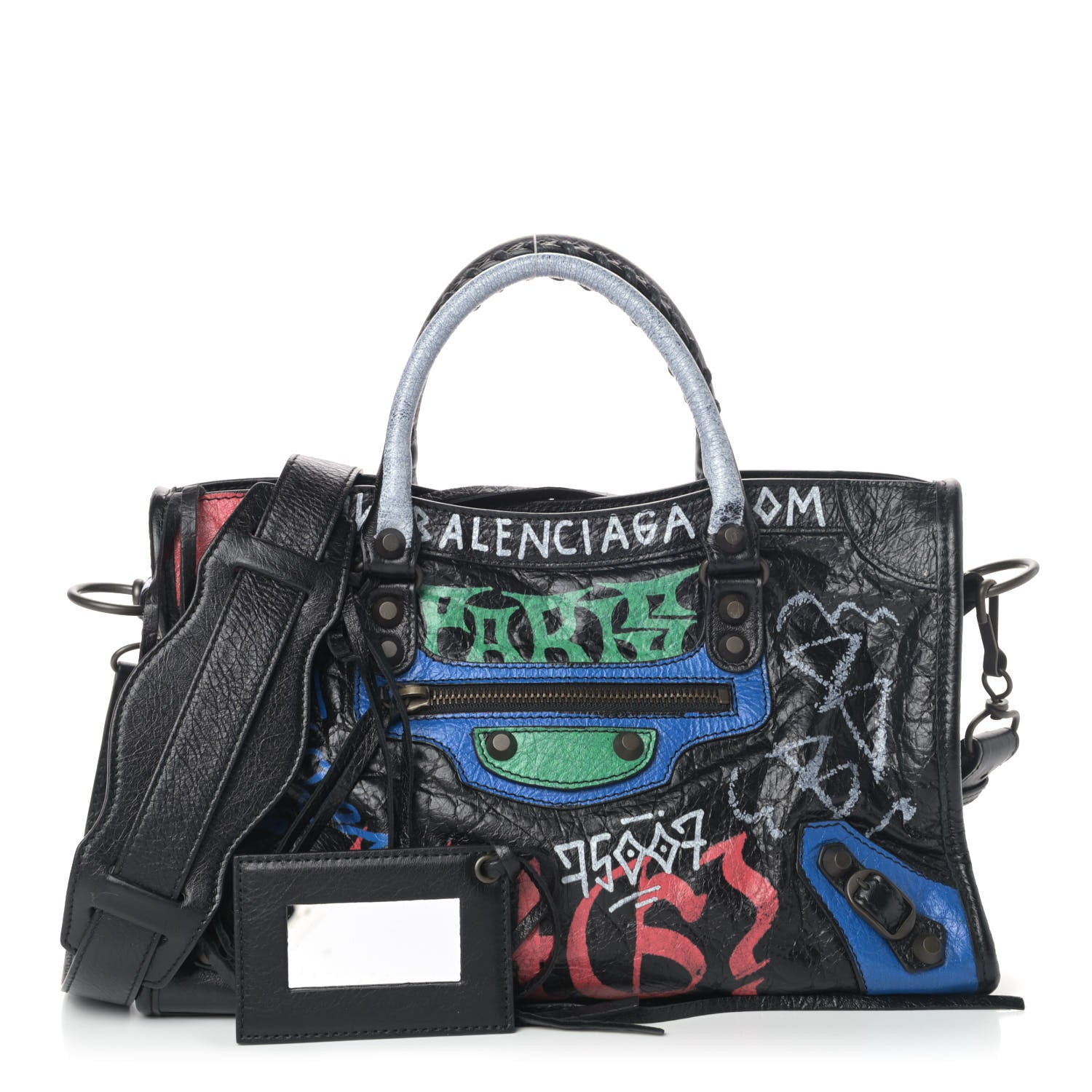 Balenciaga Agneau Graffiti All Over Classic Hardware S City Black Vert Rouge 1 of 4