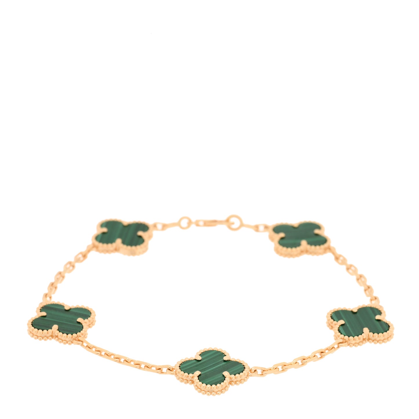 18K Yellow Gold Malachite 5 Motifs Vintage Alhambra Bracelet