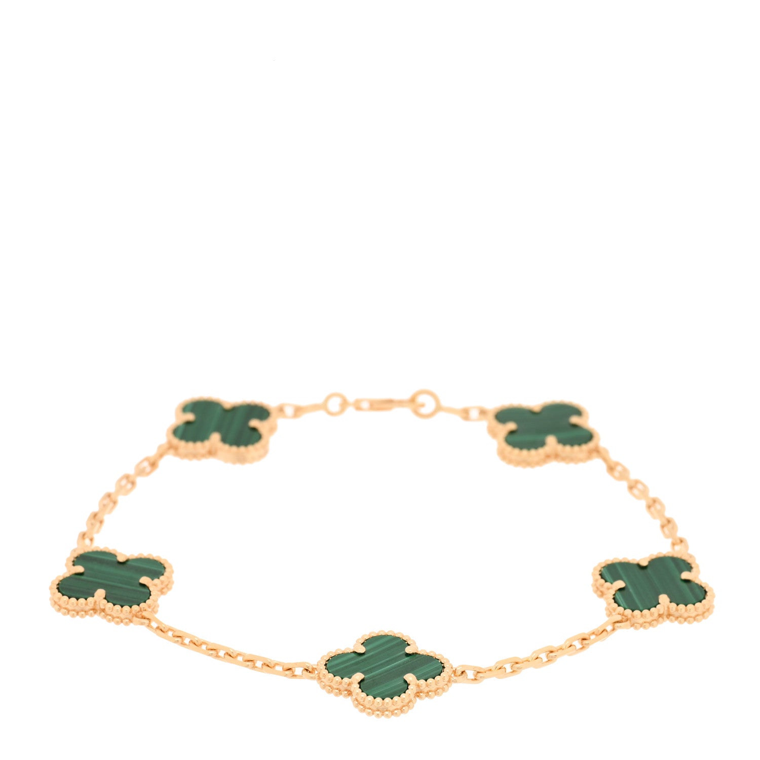 Van Cleef & Arpels 18K Yellow Gold Malachite 5 Motifs Vintage Alhambra Bracelet 1 of 4