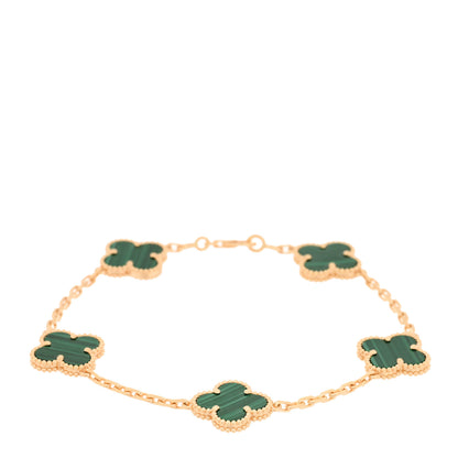 Van Cleef & Arpels 18K Yellow Gold Malachite 5 Motifs Vintage Alhambra Bracelet 1 of 4