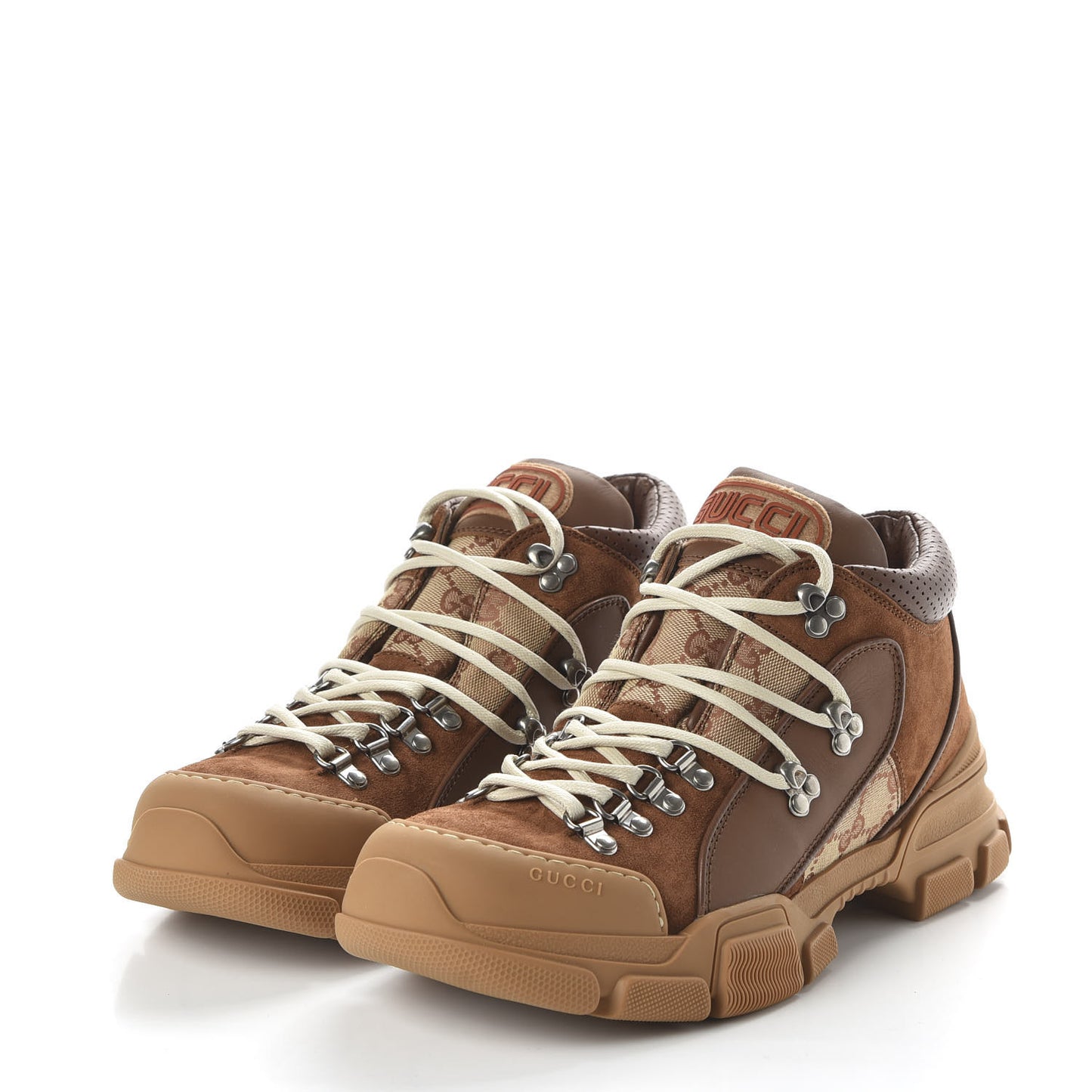 X SEGA Suede Calfskin GG Monogram Mens Flashtrek Sneakers 9 New Cuir Beige Ruggine