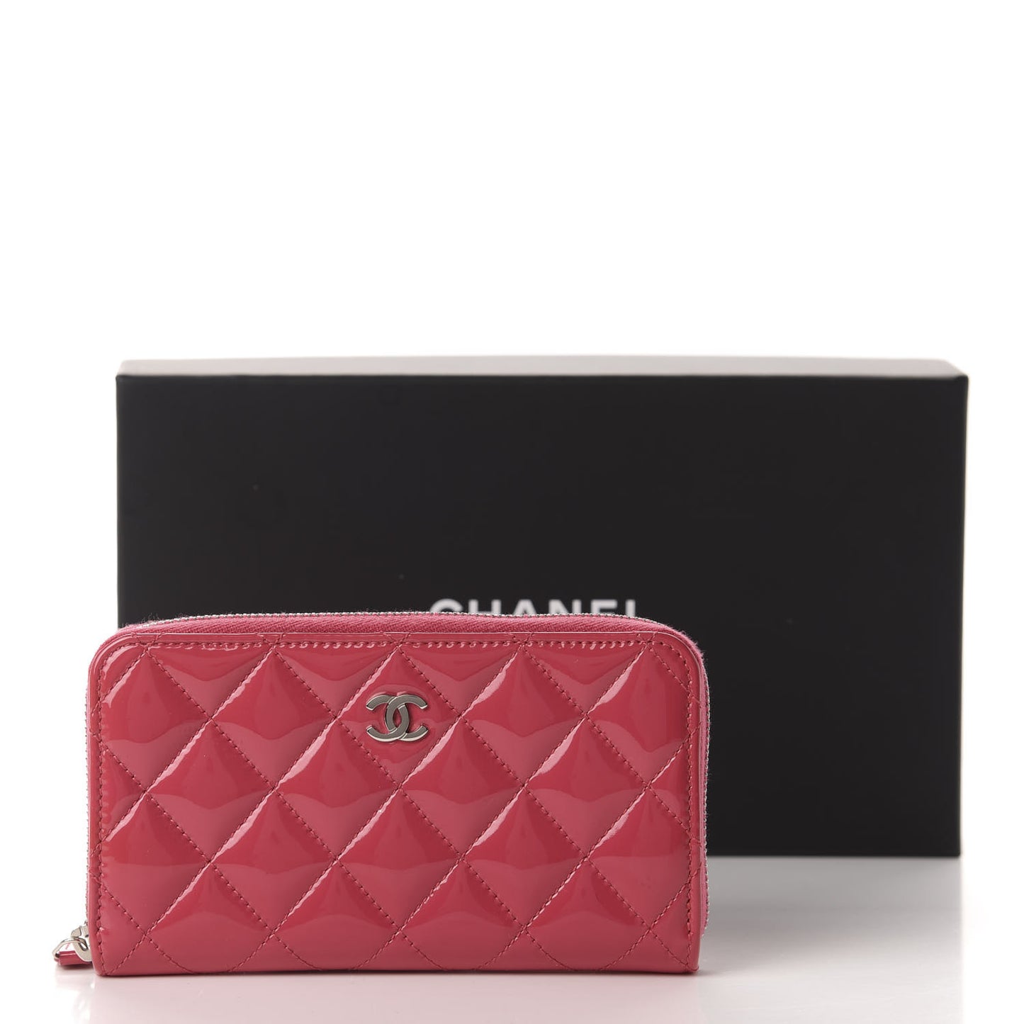 Patent Quilted Small Zip Around Wallet Pink