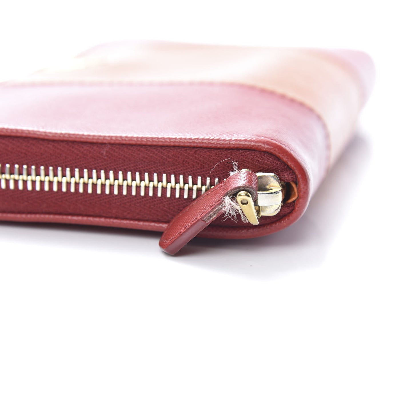 Saffiano Bi-Color Metal Zip Around Wallet Fuocco Papaya