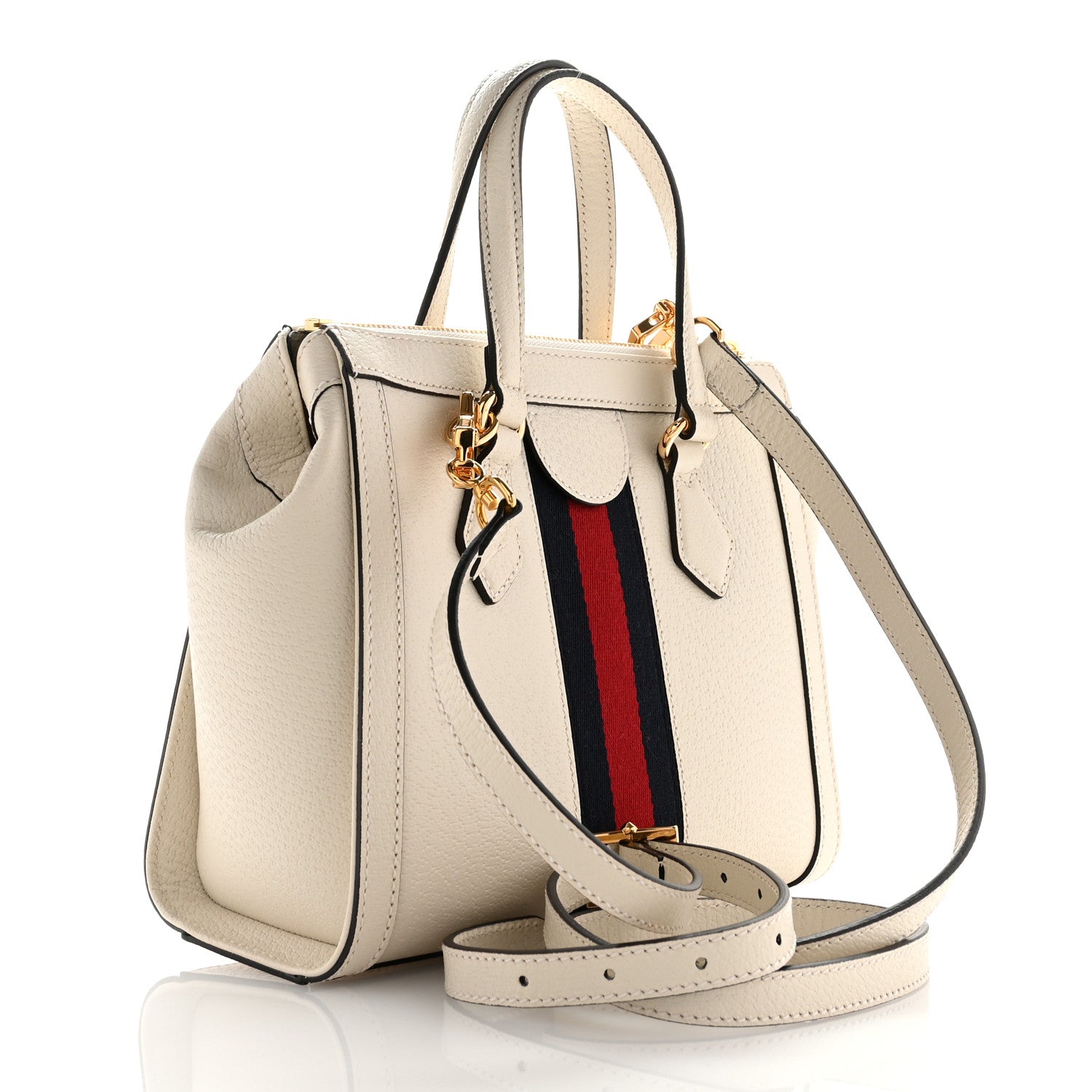 Gucci Textured Calfskin Web Small Ophidia Tote Bag Mystic White 3 of 11