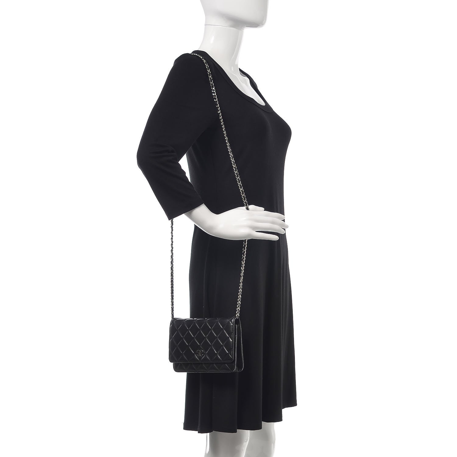 Chanel Lambskin Quilted Wallet On Chain WOC Black 4 of 14