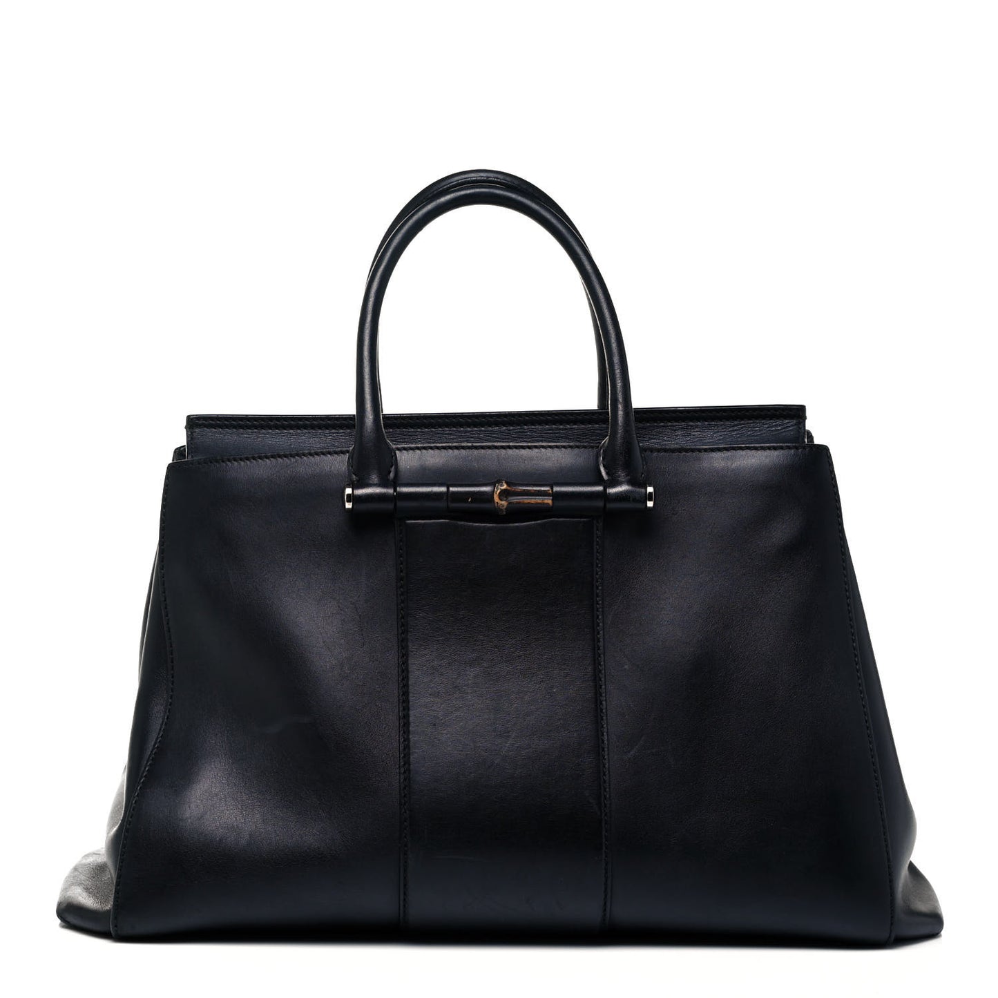 Calfskin Lady Bamboo Top Handle Bag Black